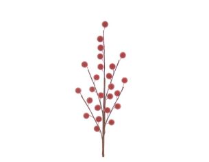 Branche décorative Noël H74cm avec grosses baies rouges givrées synthétiques sur tiges ramifiées