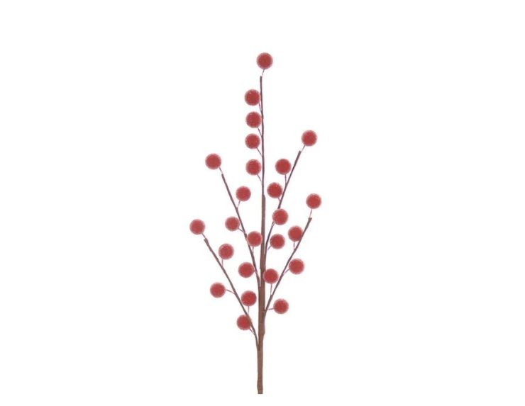 Branche décorative Noël H74cm avec grosses baies rouges givrées synthétiques sur tiges ramifiées