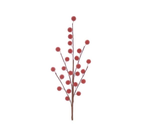 Branche décorative Noël H74cm avec grosses baies rouges givrées synthétiques sur tiges ramifiées
