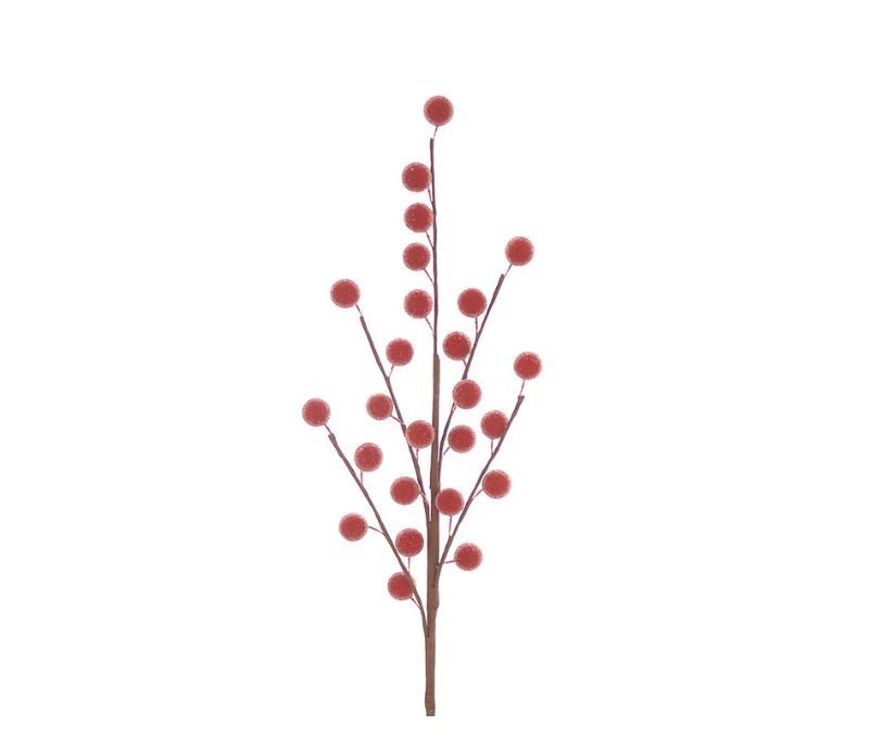 Branche décorative Noël H74cm avec grosses baies rouges givrées synthétiques sur tiges ramifiées