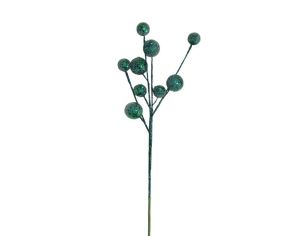 Branche décorative Noël H69cm avec petites boules à facettes recouvertes de sequins verts scintillants