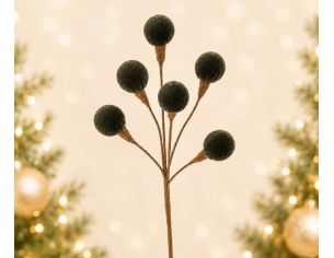 Branche décorative Noël H42cm avec 6 boules en velours vert sapin sur tiges ramifiées