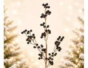 Branche décorative Noël H75cm avec grappes de baies synthétiques vert sapin sur tiges ramifiées
