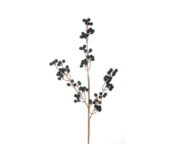 Branche décorative Noël H75cm avec grappes de baies synthétiques vert sapin sur tiges ramifiées
