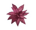 Voir la slide Fleur poinsettia velours bordeaux à clip H30cm, pétales nervurés aux bords pailletés, fixation sapin