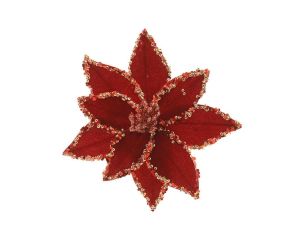 Fleur de Noël rouge pailletée avec clip pour décoration sapin de Noël diamètre 20cm