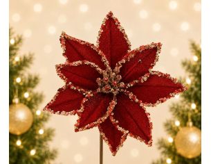 Fleur de Noël rouge pailletée avec clip pour décoration sapin de Noël diamètre 20cm