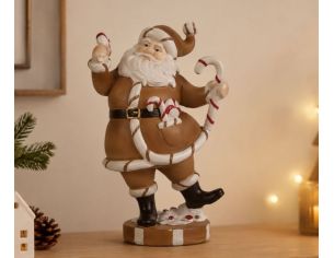 Figurine Père Noël pain d’épices en résine H20cm, costume marron caramel et détails blanc crème