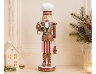 Figurine casse-noisette Ernest H46cm en résine, look pain d’épices, maison biscuit et bonhomme suspendu
