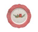 Voir la slide Assiette porcelaine Ø27cm collection Jouets d’antan, bord rayé rouge et blanc, motif cheval ou train Noël