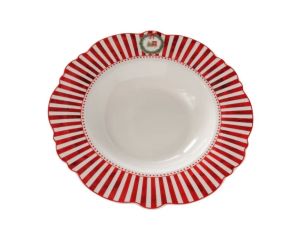 Set 2 assiettes creuses porcelaine Ø24cm collection Jouets d’antan, bord rayé rouge et blanc festonné