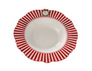 Set 2 assiettes creuses porcelaine Ø24cm collection Jouets d’antan, bord rayé rouge et blanc festonné