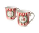 Voir la slide Set 2 tasses porcelaine 350ml collection Jouets d’antan, rayures rouge et blanc, motif cheval ou train en couronne