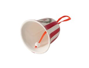 Set 2 cloches en grès émaillé H11cm collection Jouets d’Antan, rayures rouge et blanc, motif cheval ou train