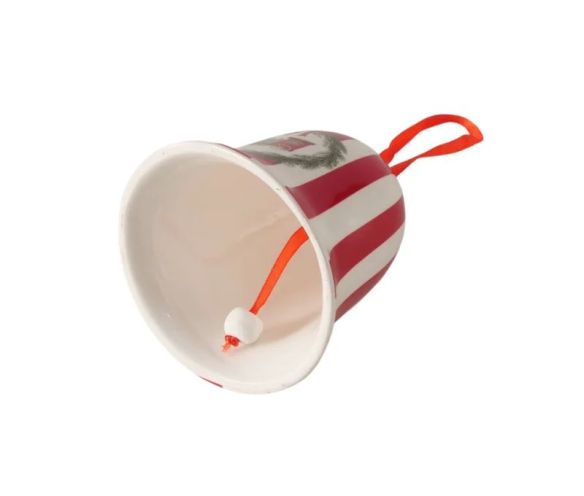 Set 2 cloches en grès émaillé H11cm collection Jouets d’Antan, rayures rouge et blanc, motif cheval ou train