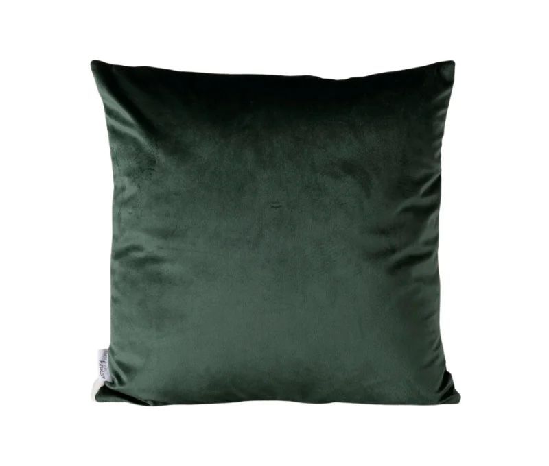 Coussin 45x45cm fausse fourrure ivoire, cerfs et sapins enneigés brodés gris, flocons de neige