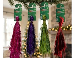 Set 4 lametta scintillantes H50cm pour sapin de Noël, coloris rose, violet, vert et rouge métallisé