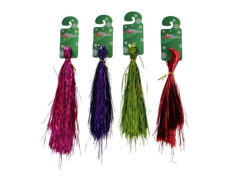 Set 4 lametta scintillantes H50cm pour sapin de Noël, coloris rose, violet, vert et rouge métallisé