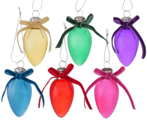 Suspension Noël ampoule ovale H14cm en verre laqué, nœud velours assorti, 6 coloris — vendue à l’unité