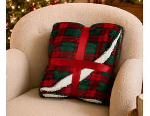 Plaid tartan 130x180cm rouge et vert à carreaux, envers sherpa blanc, décoration de Noël cosy