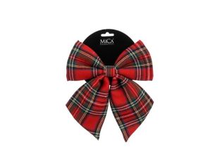 Nœud décoratif tartan rouge 20x23cm, motif à carreaux multicolore, décoration de Noël