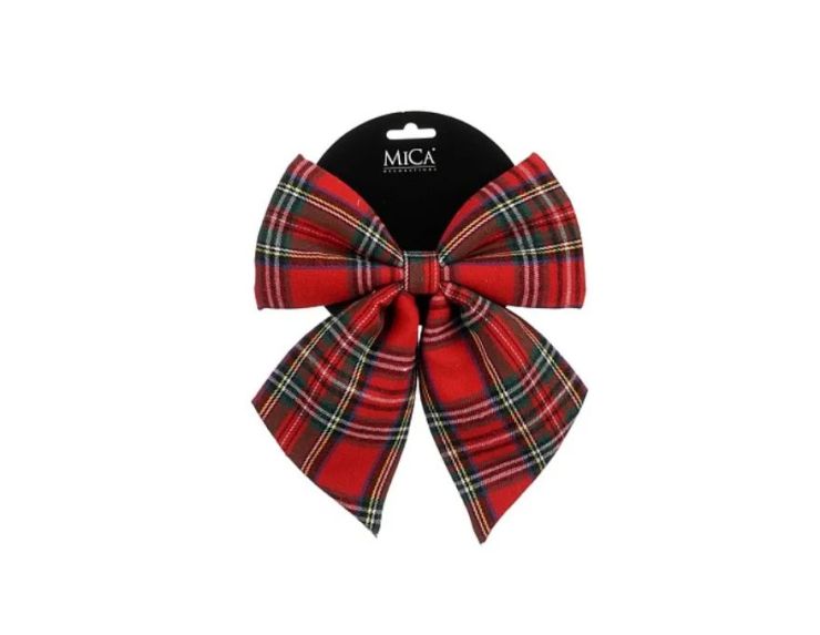 Nœud décoratif tartan rouge 20x23cm, motif à carreaux multicolore, décoration de Noël