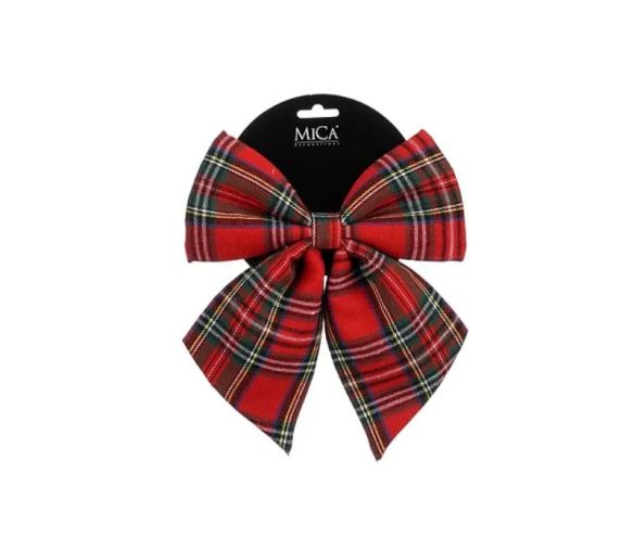 Nœud décoratif tartan rouge 20x23cm, motif à carreaux multicolore, décoration de Noël