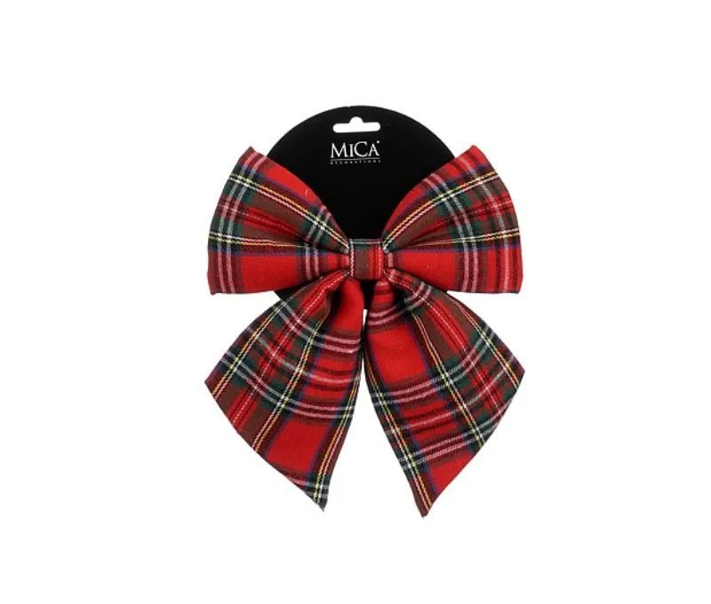 Nœud décoratif tartan rouge 20x23cm, motif à carreaux multicolore, décoration de Noël