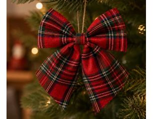 Grand nœud décoratif tartan rouge 28x34cm, motif à carreaux multicolore, décoration de Noël