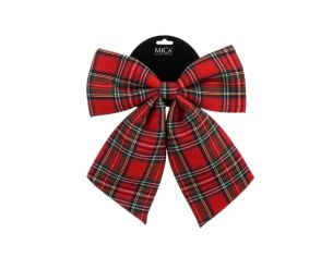 Grand nœud décoratif tartan rouge 28x34cm, motif à carreaux multicolore, décoration de Noël