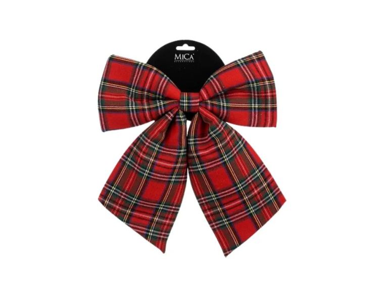 Grand nœud décoratif tartan rouge 28x34cm, motif à carreaux multicolore, décoration de Noël