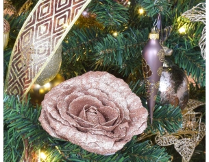Rose de Noël cuivrée brillante sur clip D 18cm