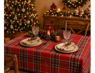 Nappe tartan rouge 250x140cm à carreaux multicolores, décoration de table de Noël festive