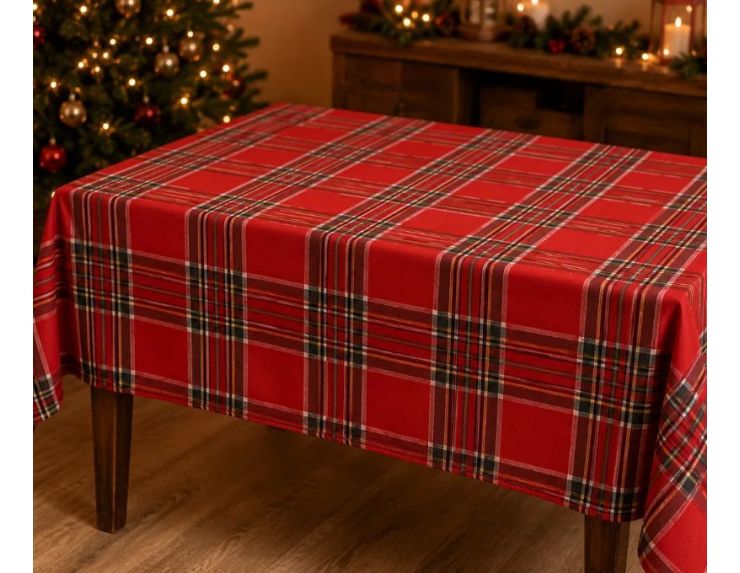 Nappe tartan rouge 250x140cm à carreaux multicolores, décoration de table de Noël festive