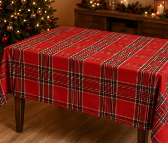 Nappe tartan rouge 250x140cm à carreaux multicolores, décoration de table de Noël festive