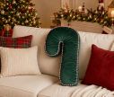 Voir la slide Coussin forme sucre d’orge H58cm en velours vert sapin, passepoil torsadé rouge et blanc sur les bords