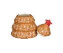 Voir la slide Pot à biscuits céramique H24cm forme sapin pain d’épices caramel, décors blancs, couvercle étoile rouge