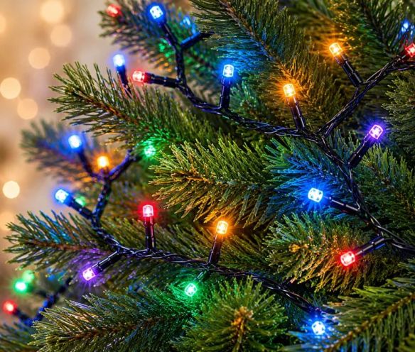 Guirlande lumineuse 2000 LED multicolores 40m, câble vert foncé, intérieur et extérieur IP44