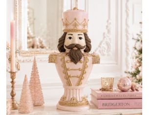 Buste casse-noisette H30cm en résine, coloris rose poudré et doré, couronne et épaulettes dorées, sur pied