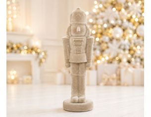 Casse-noisette H52cm en velours floqué beige, finition douce mate monochrome, décoration de Noël