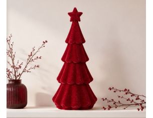 Sapin décoratif H39cm en velours floqué bordeaux, étoile au sommet, finition monochrome douce et mate