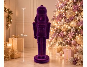 Grand casse-noisette H70cm en velours floqué violet intense, finition douce mate monochrome, décoration Noël