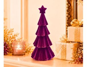 Sapin décoratif H39cm en velours floqué mauve violet, 4 étages festonnés, étoile au sommet monochrome