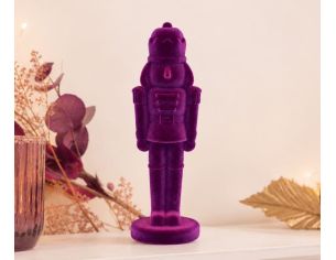 Casse-noisette H30cm en velours floqué violet intense, finition douce mate monochrome, décoration Noël
