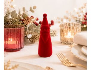 Père Noël H17cm en velours rouge floqué, silhouette conique minimaliste, finition douce monochrome