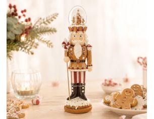 Casse-noisette pain d’épices H48cm résine, LED et musical, boule lumineuse sur tête, bonbons et sucre d’orge