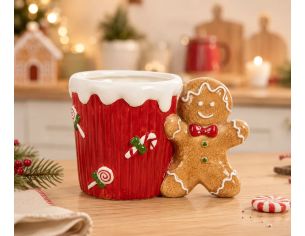 Mug céramique rouge Noël anse bonhomme pain d'épices bonbons relief 350ml