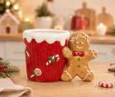 Voir la slide Mug céramique rouge Noël anse bonhomme pain d'épices bonbons relief 350ml
