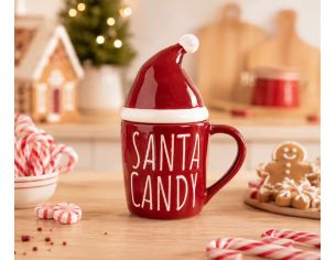 Tasse céramique bordeaux Santa Candy couvercle bonnet Père Noël 300ml décoration Noël