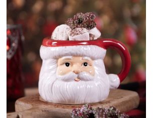 Tasse céramique Noël en forme de visage Père Noël rouge et blanc 330ml